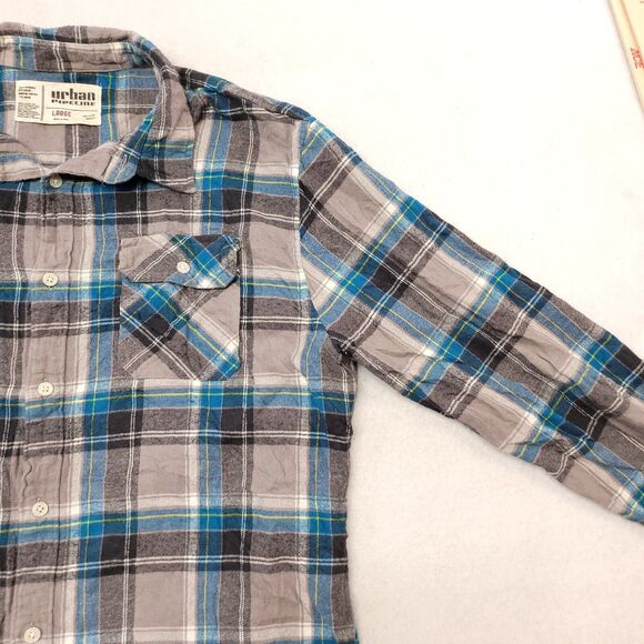 Urban Pipeline Madras Flannel Button Up Shirt Mens Size Large L Blue Gray - Picture 5 of 10
